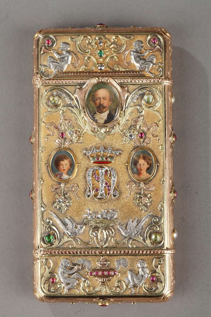 A 19th Century Gold and Silver, Diamonds and Gemstones cigarette of the Duc de Morny